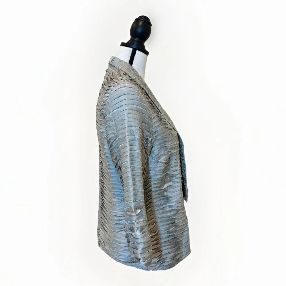 Chicos Blazer Jacket Women’s Size 1 Light Green Metallic Silky Raw Edge - Picture 4 of 15